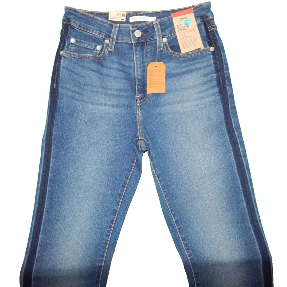 Levi's 725 High-Rise Bootcut Jeans Woman’s Size 29 x 32 Dark Blue Tux Stripe NWT
